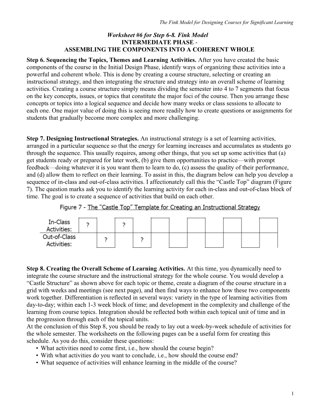 The Fink for Model for Designing Courses for Significant Learning