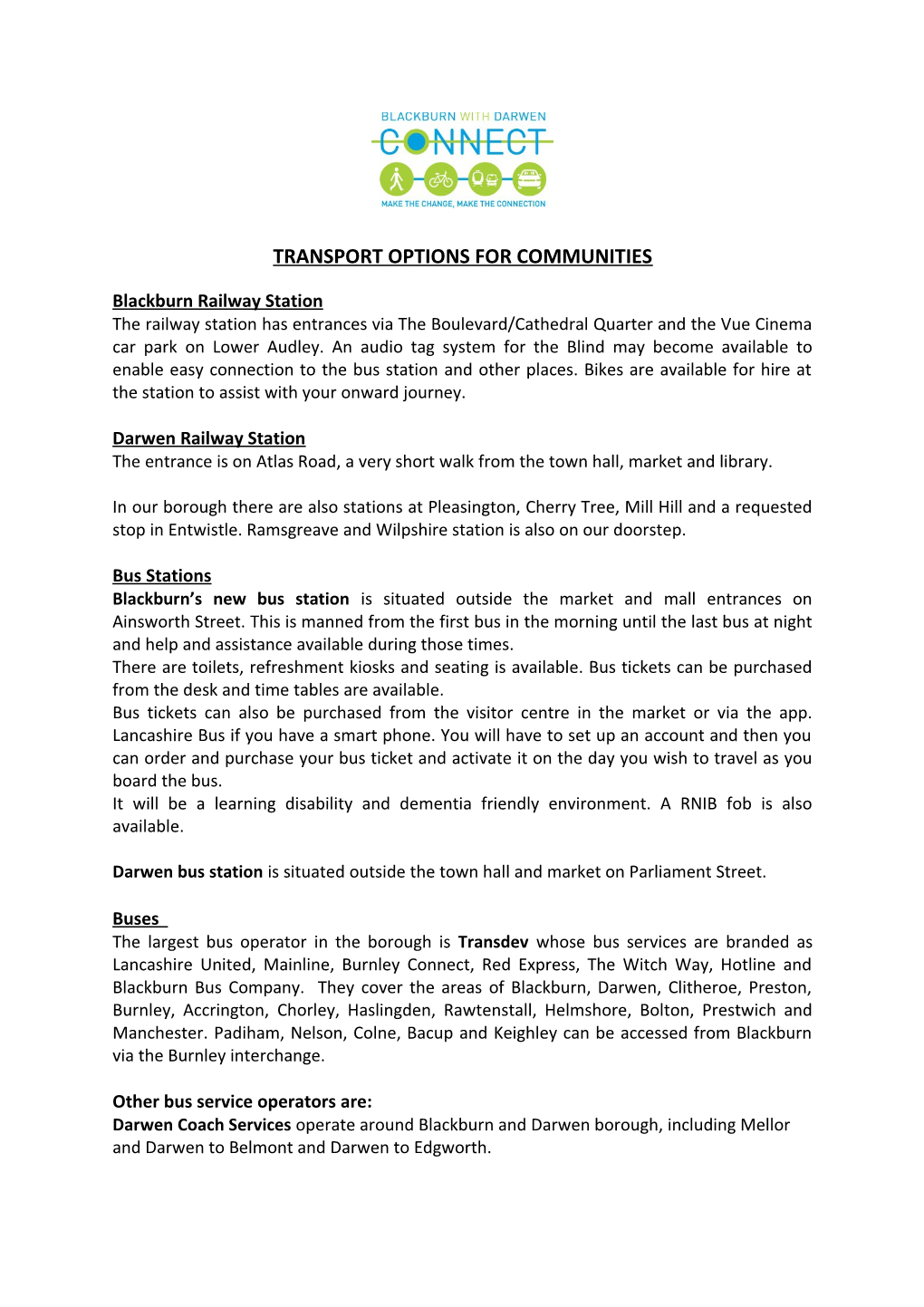Transport Options for Communities