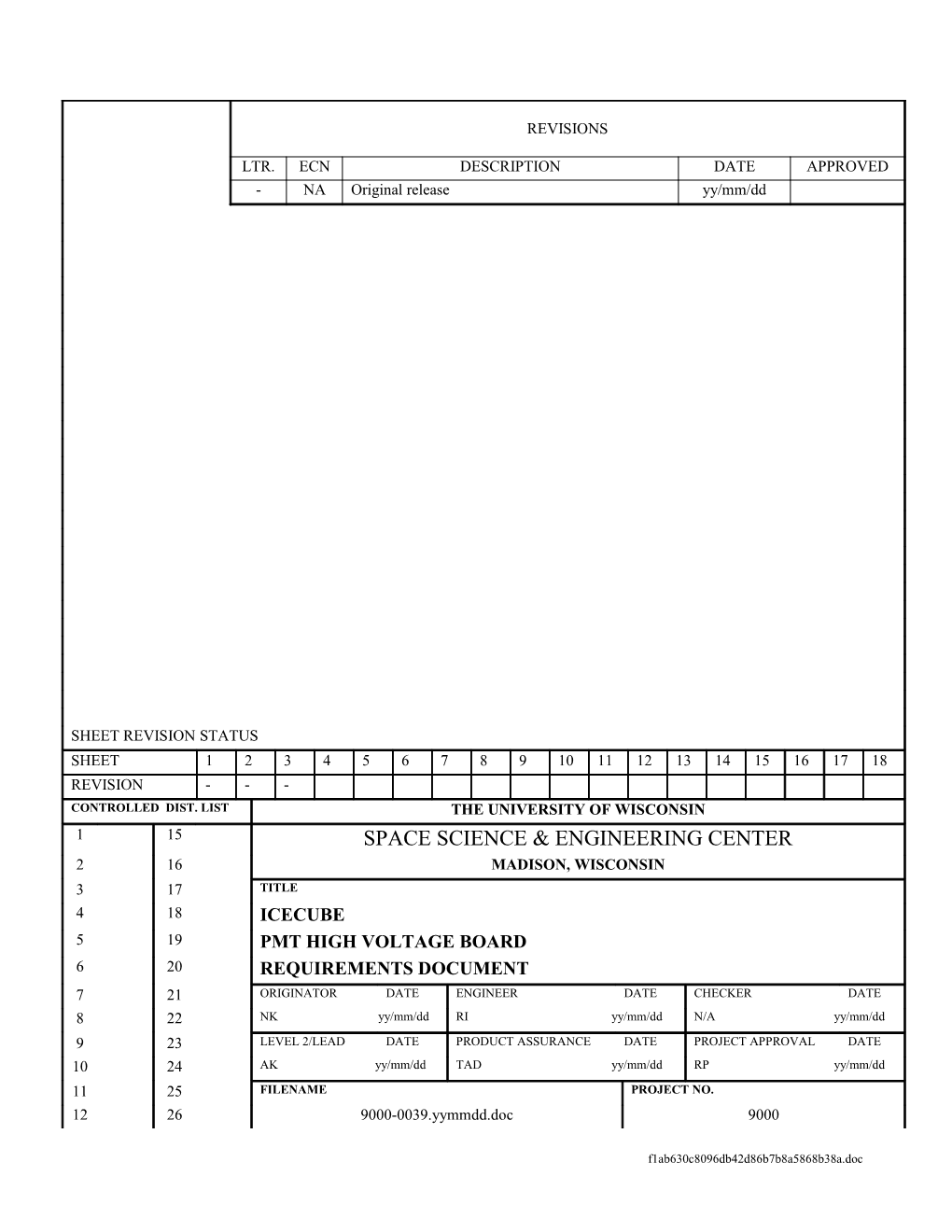 Icecube PMT High Voltage Board Engineering Requirements Document (ERD)