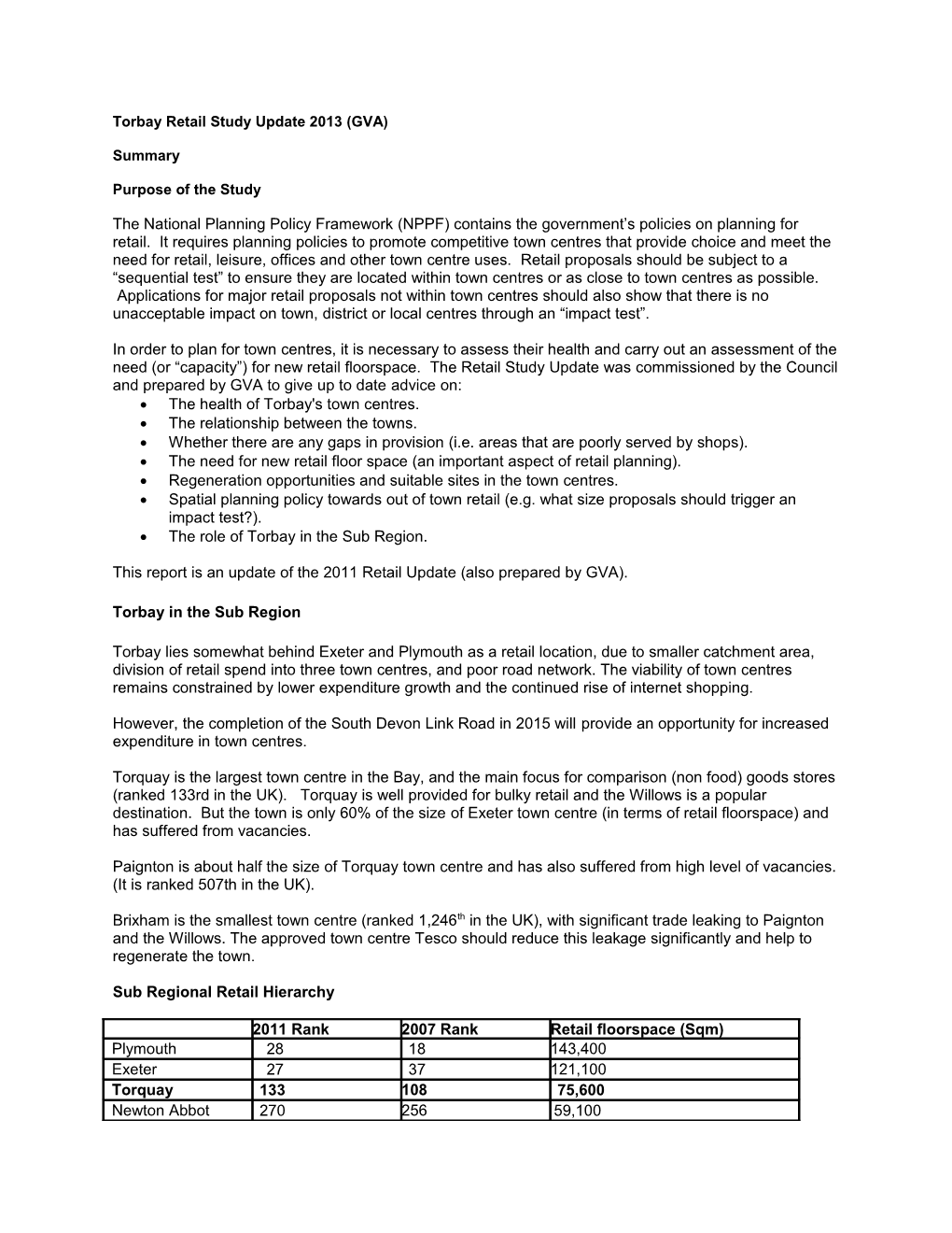 Torbay Retail Study Update 2013 (GVA)