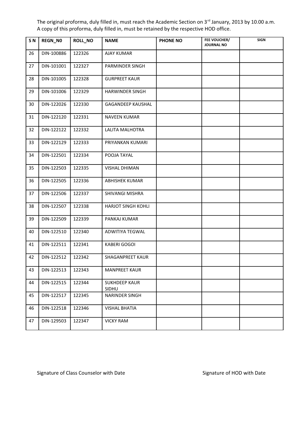 List of Students for Registration in 2Nd Sem. (Din-2K12)