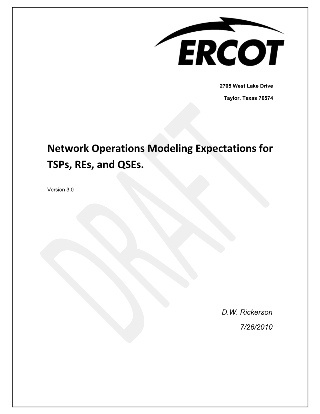 Network Operations Modeling Expectations for Tsps, Res, and Qses