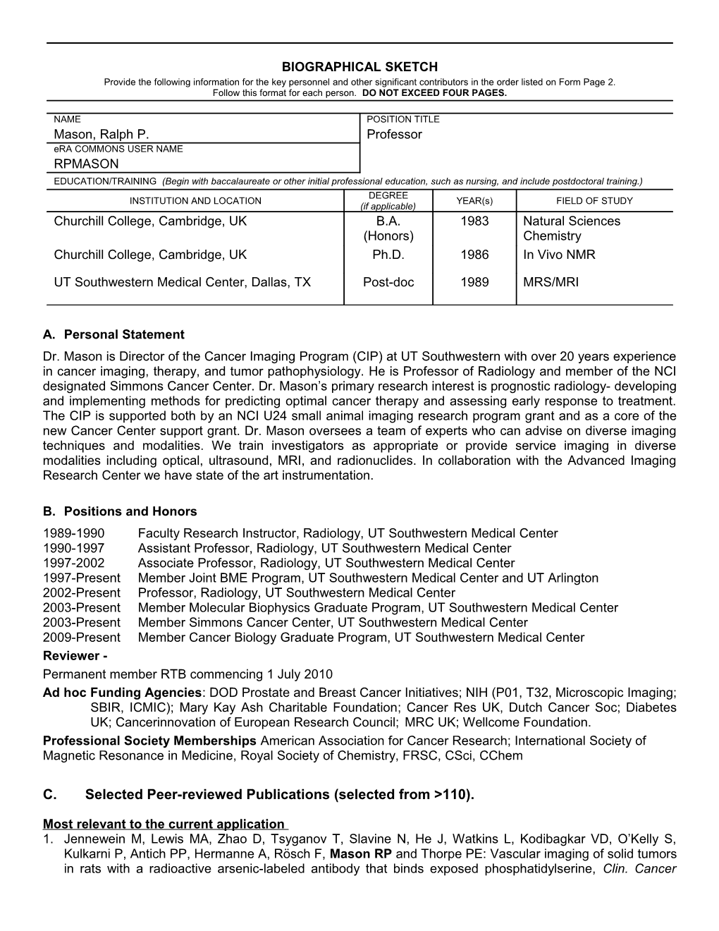 PHS 398 (Rev. 11/07), Biographical Sketch Format Page s1