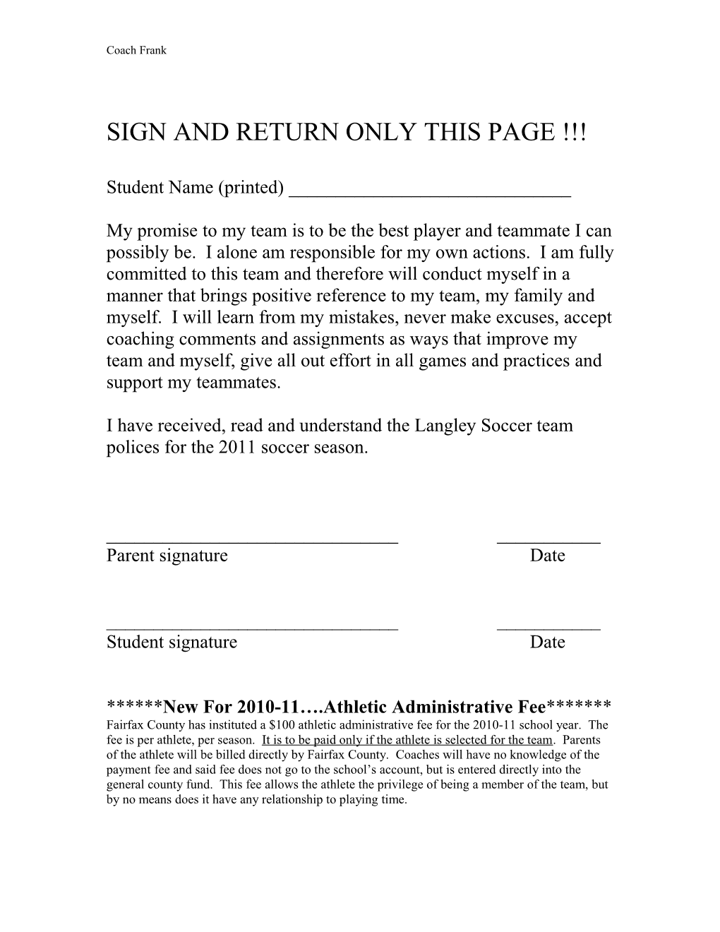 Langley Saxons Soccer Team Policies