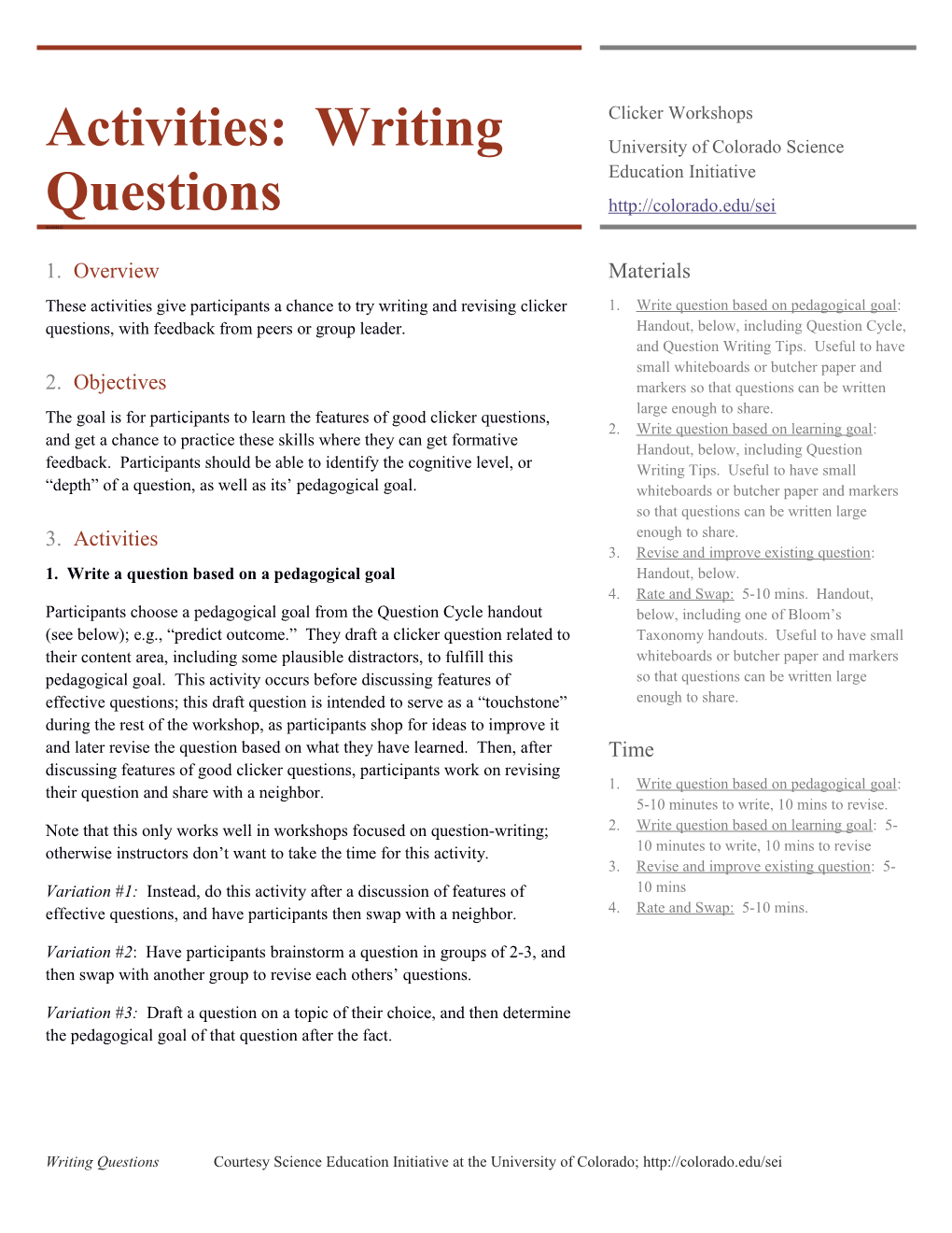 Activities: Writing Questions