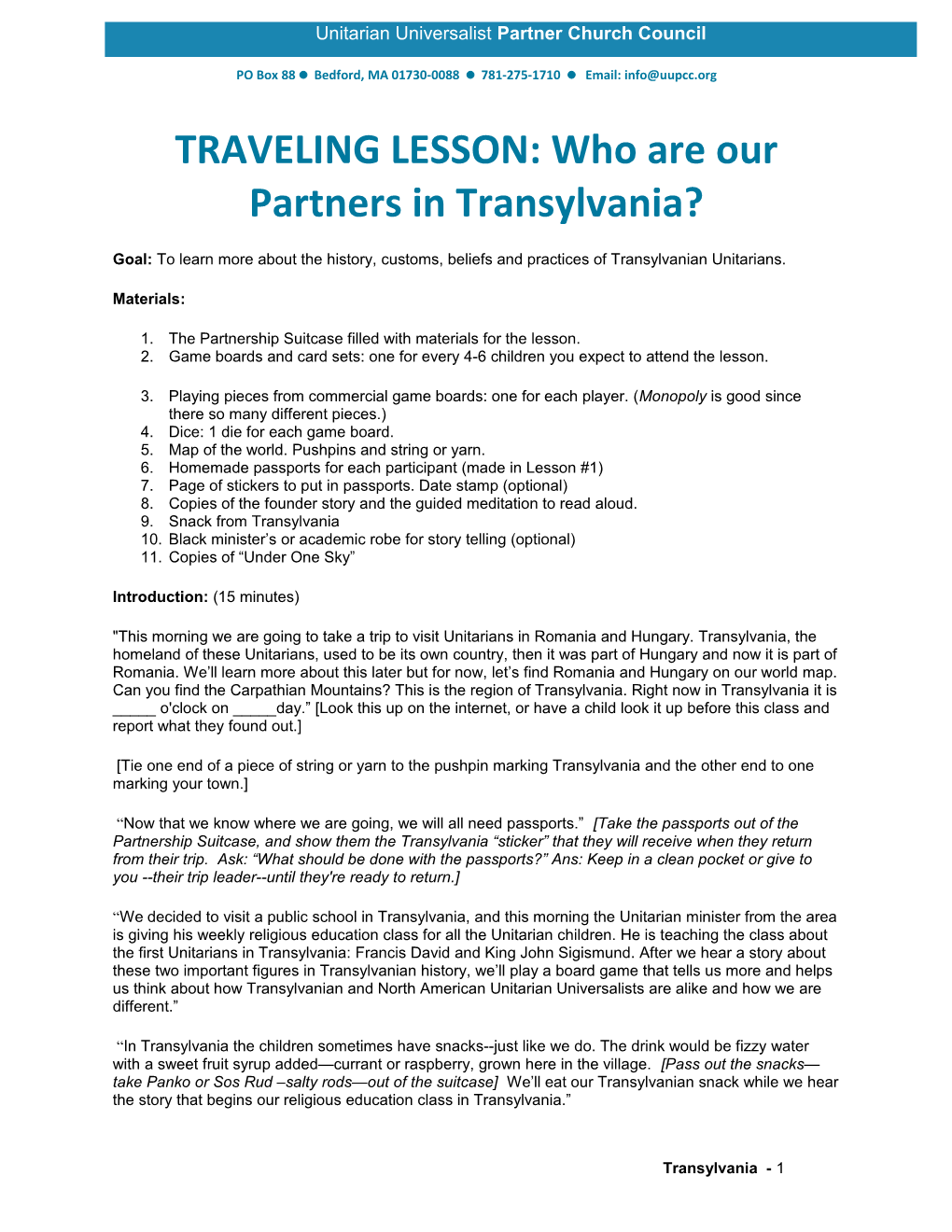 TRAVELING LESSON: Who Are Our Partners in Transylvania?