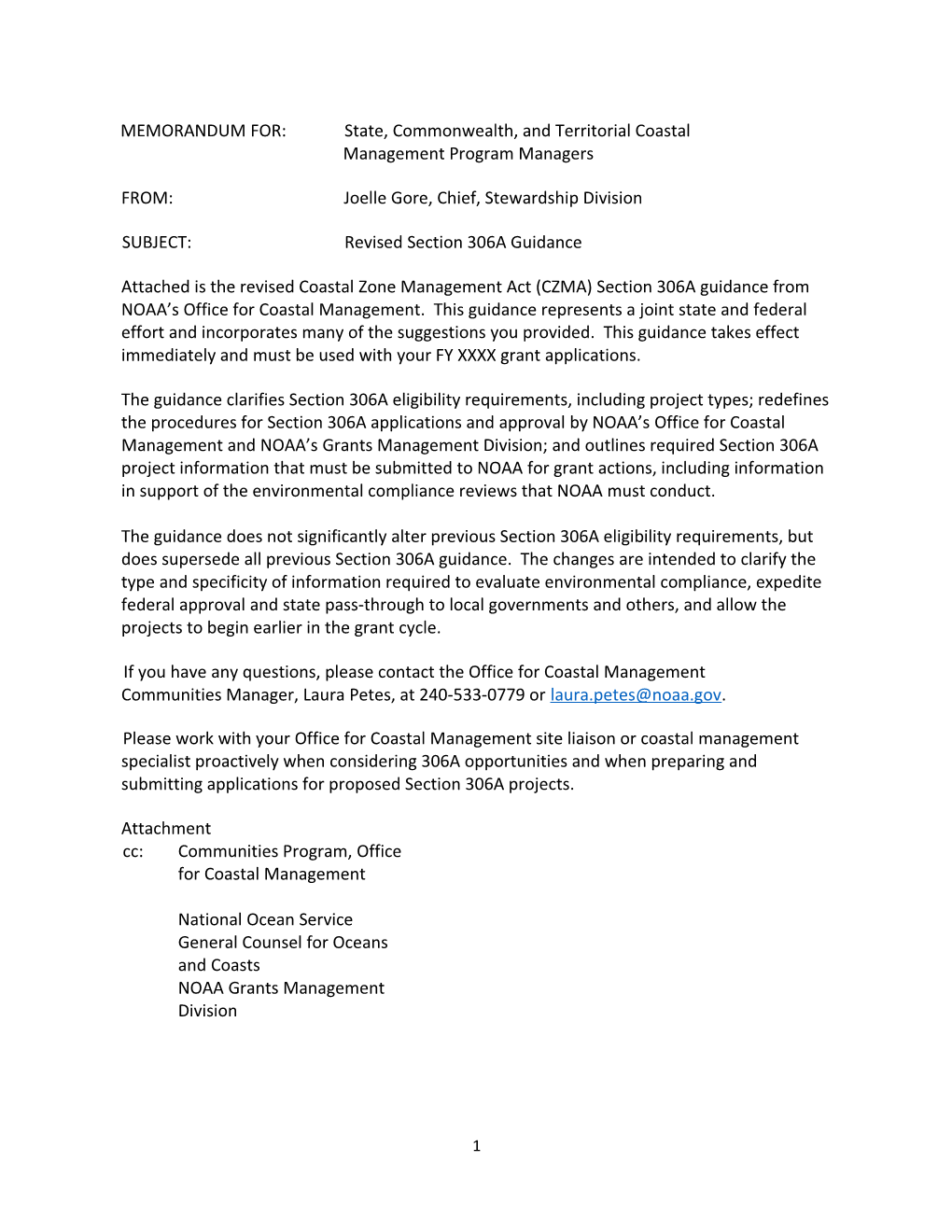 MEMORANDUM FOR:State, Commonwealth, and Territorial Coastal