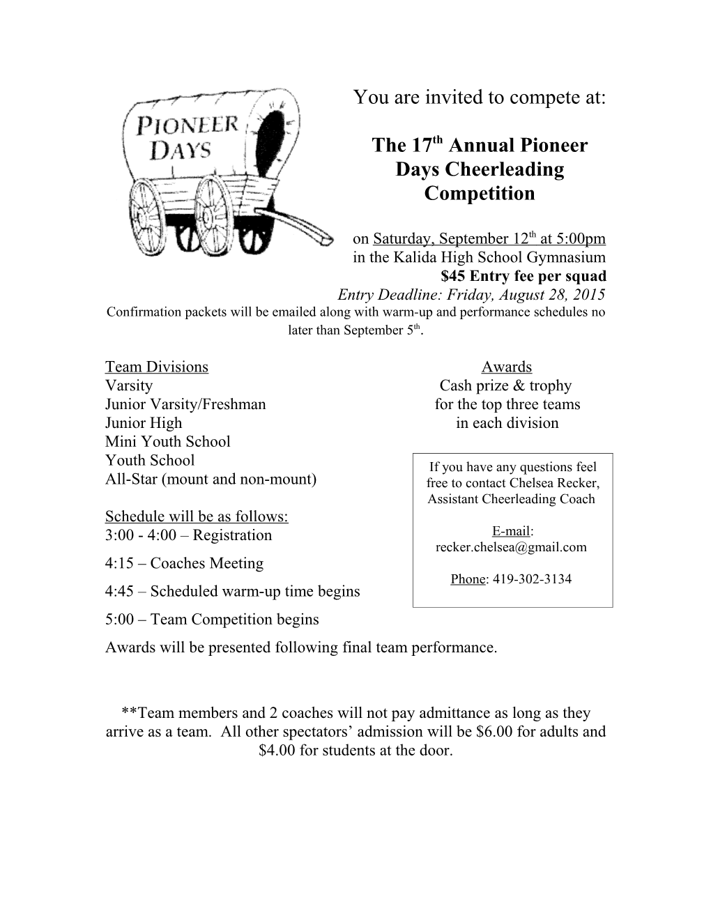 The 17Th Annual Pioneer Days Cheerleading Competition