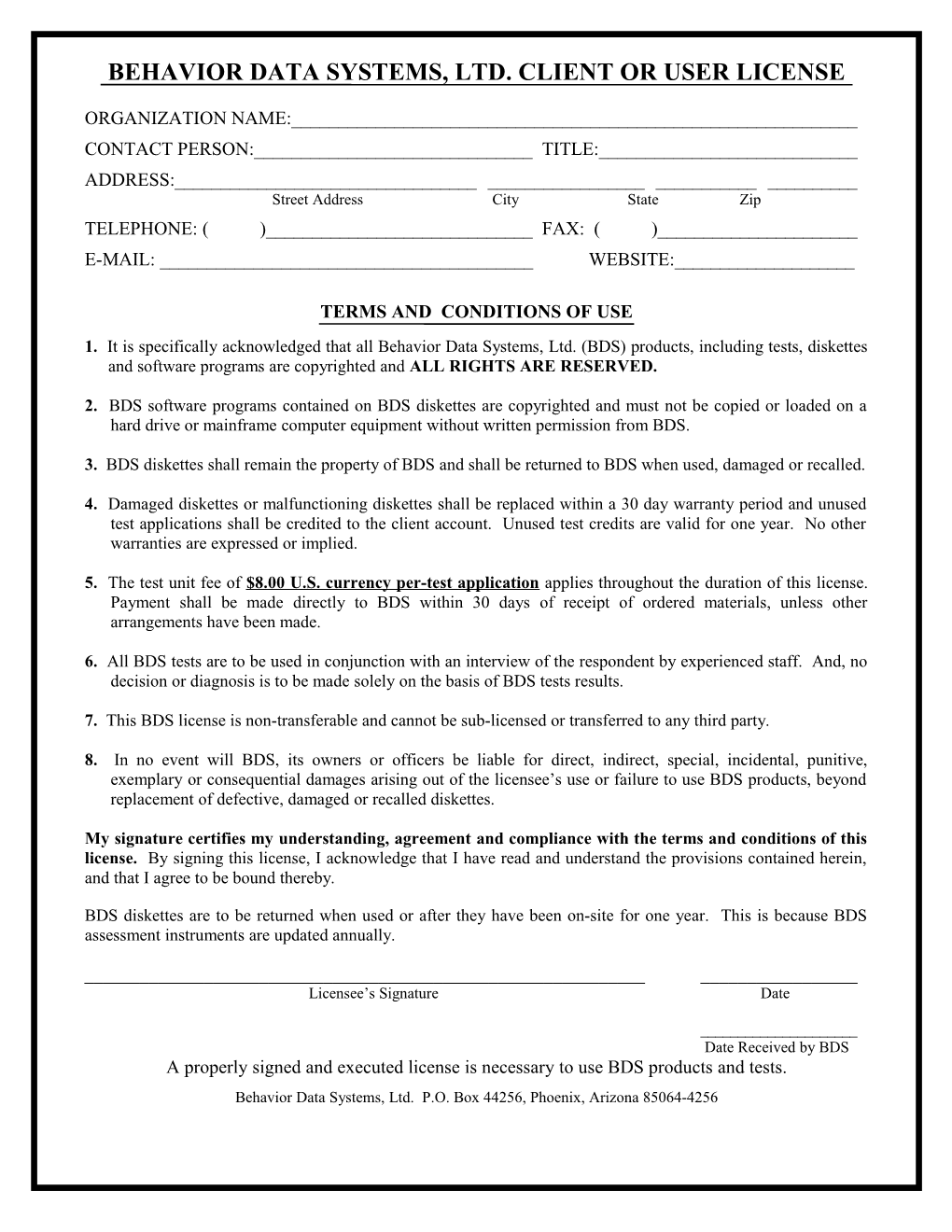 Risk & Needs Assessment, Inc. - License Agreement Document