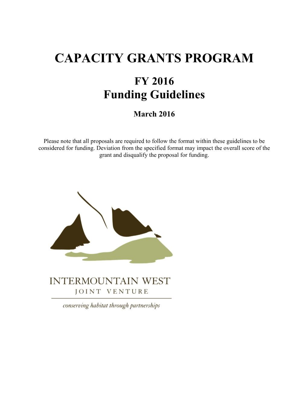 IWJV Capacity Grants Program Funding Guidelines