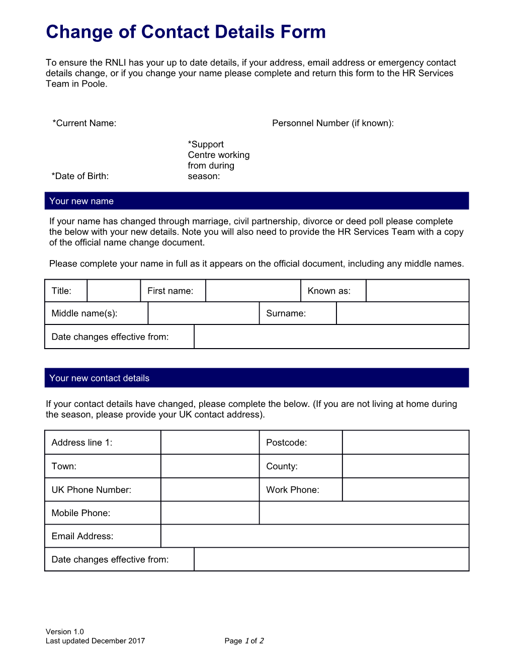 Change of Contact Details Form
