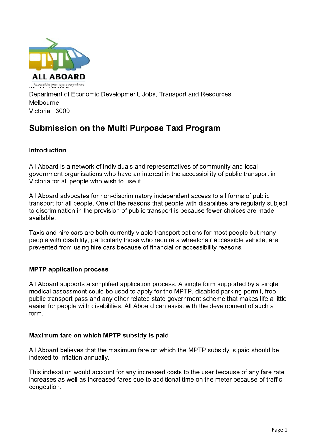 Submission on the Multi Purpose Taxi Program