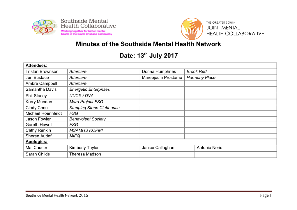 Minutes of the Southside Mental Health NGO Collaborative