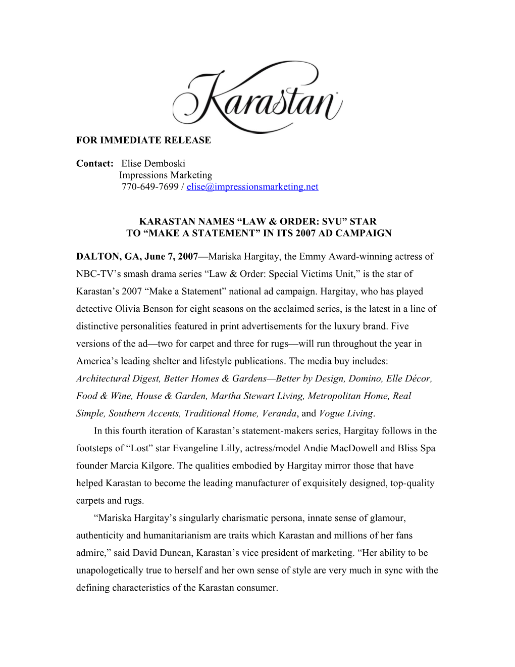 Karastan Names Law & Order: Svu Star