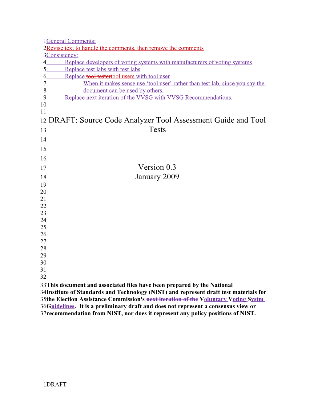 DRAFT: Source Code Analyzer Tool Assessment Guide And Test Suite