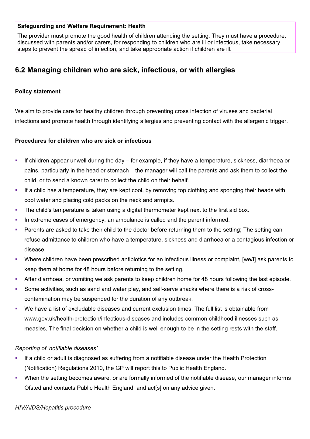 6.2 Managing Children Who Are Sick, Infectious, Or with Allergies s1