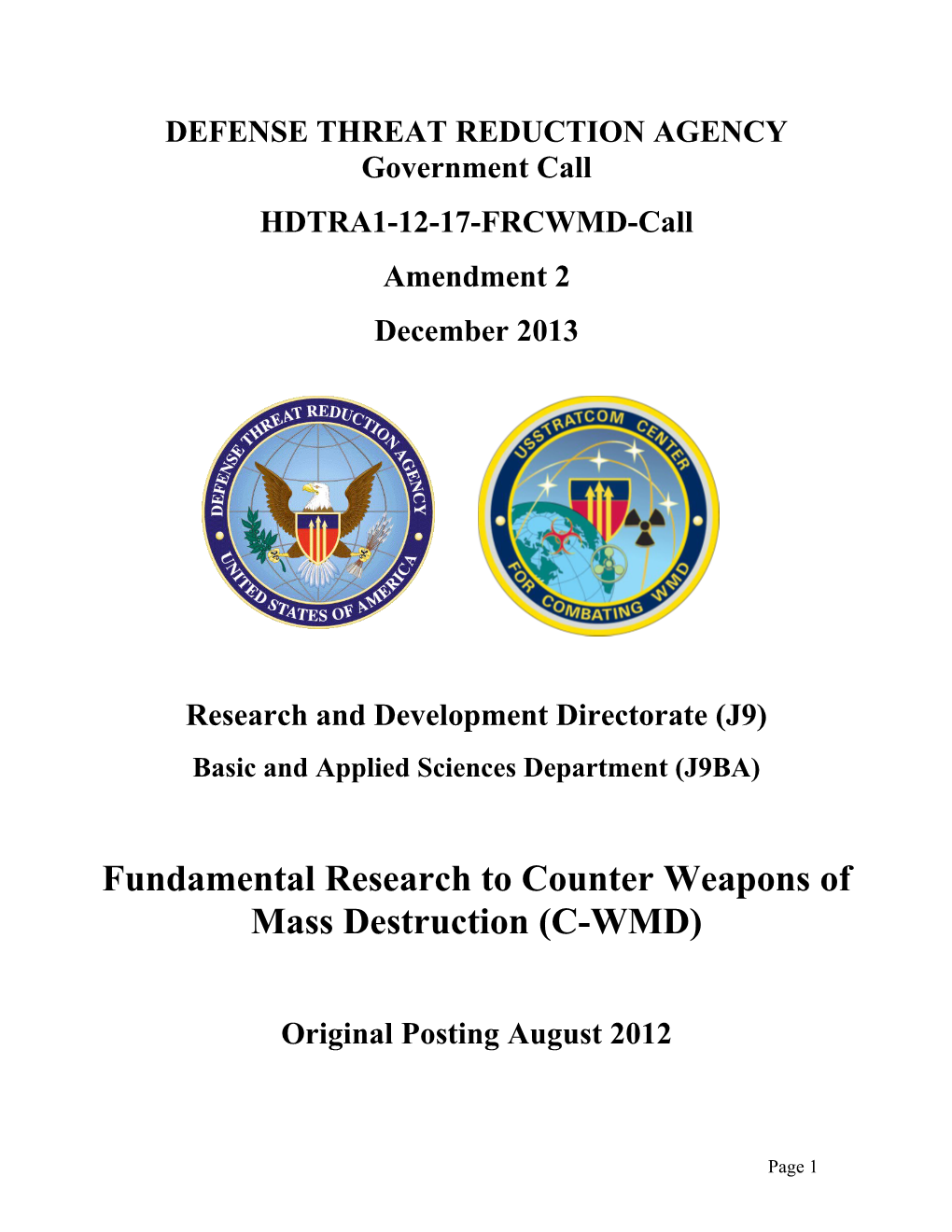 DEFENSE THREAT REDUCTION AGENCY Government Call