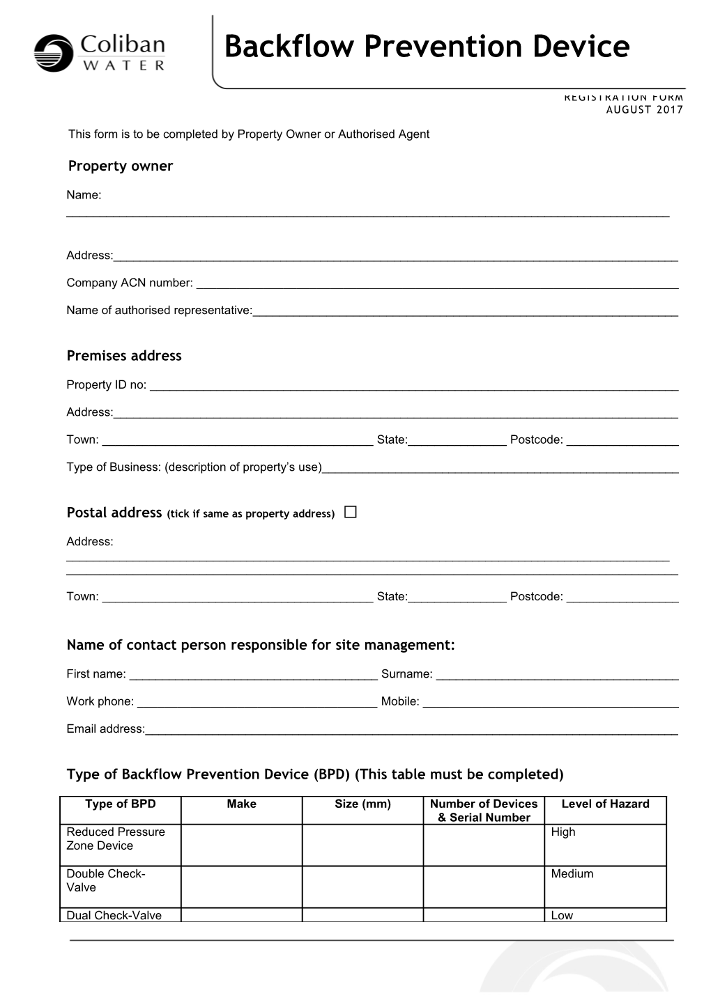 Commercial Trade Waste Application Form