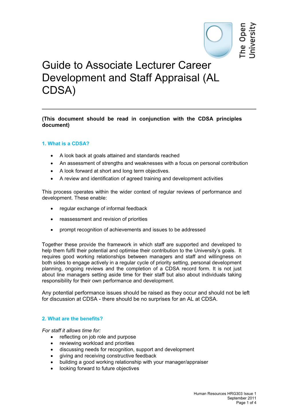 Guide To Associate Lecturer Career Development And Staff Appraisal (AL CDSA)