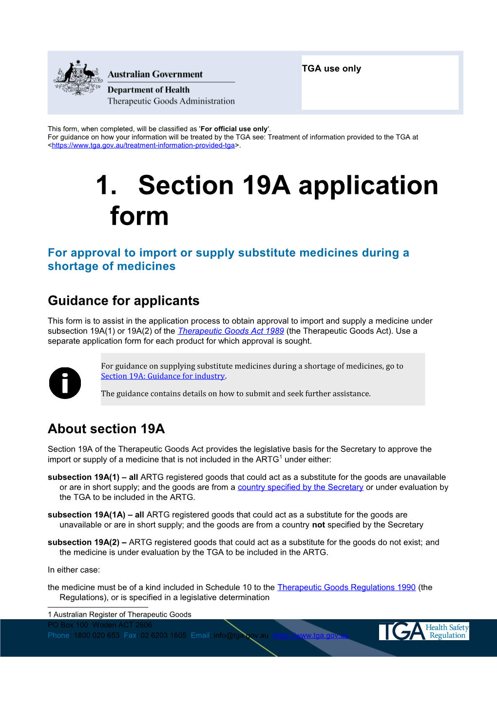 Section 19A Application Form - for Approval to Import Or Supply Substitute Medicines During