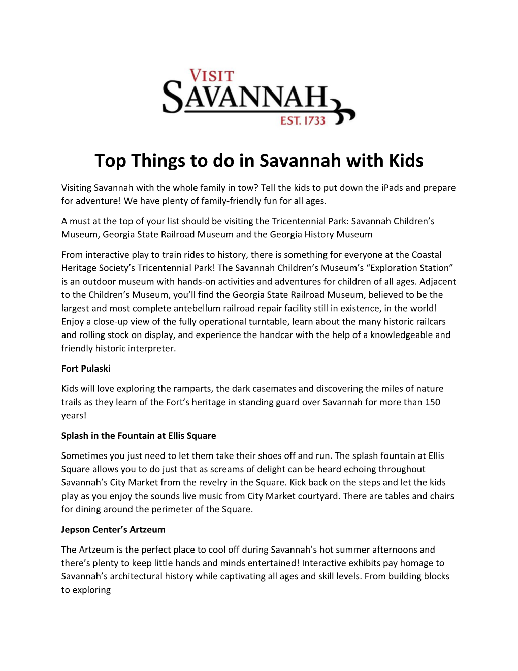 Top Things to Do in Savannah with Kids