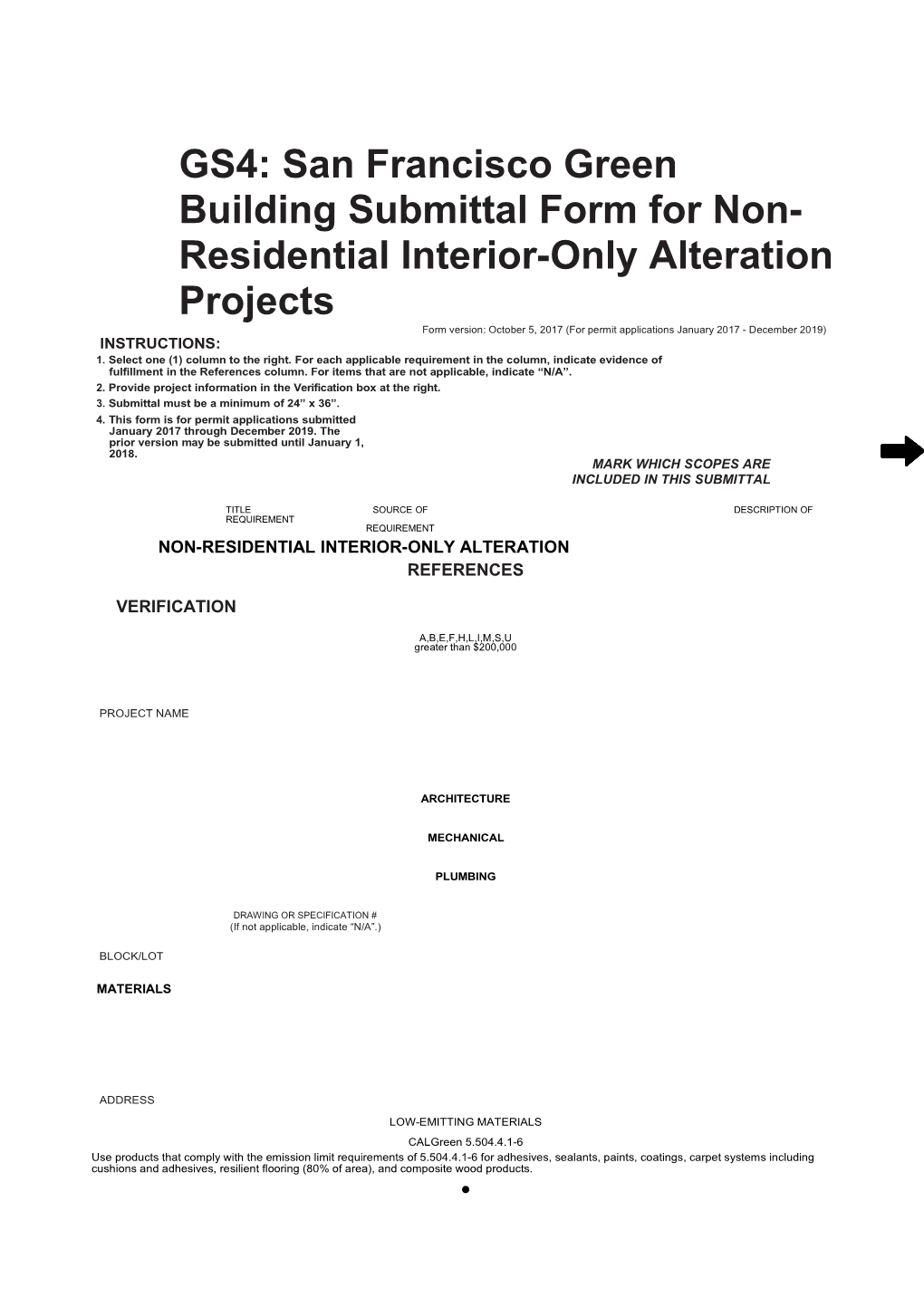 GS4: San Francisco Green Building Submittal Form for Non-Residential Interior-Only Alteration