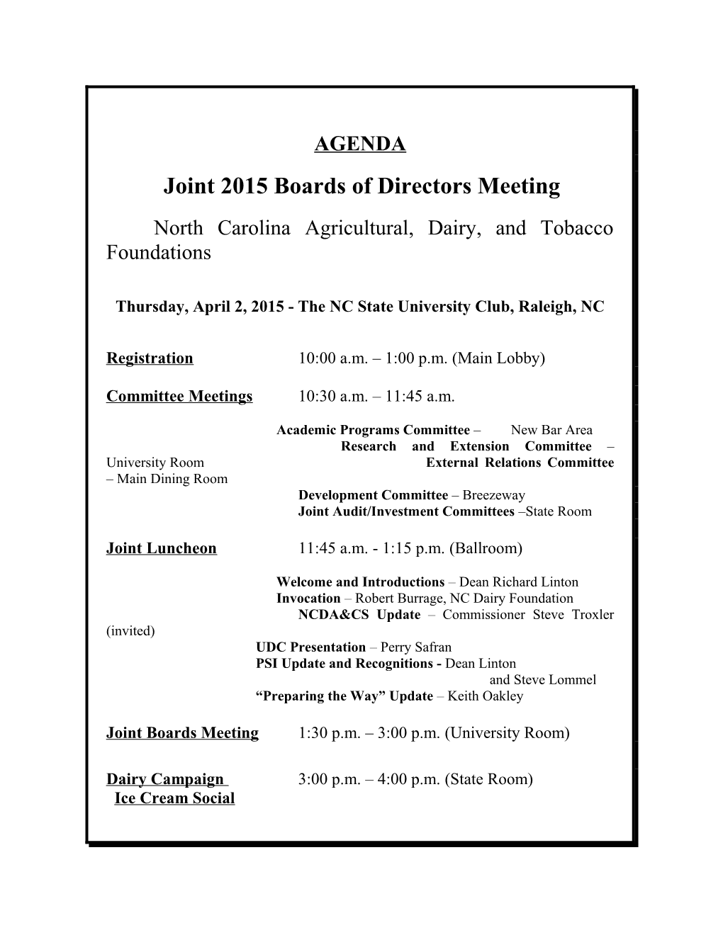 Joint 2015 Boards of Directors Meeting