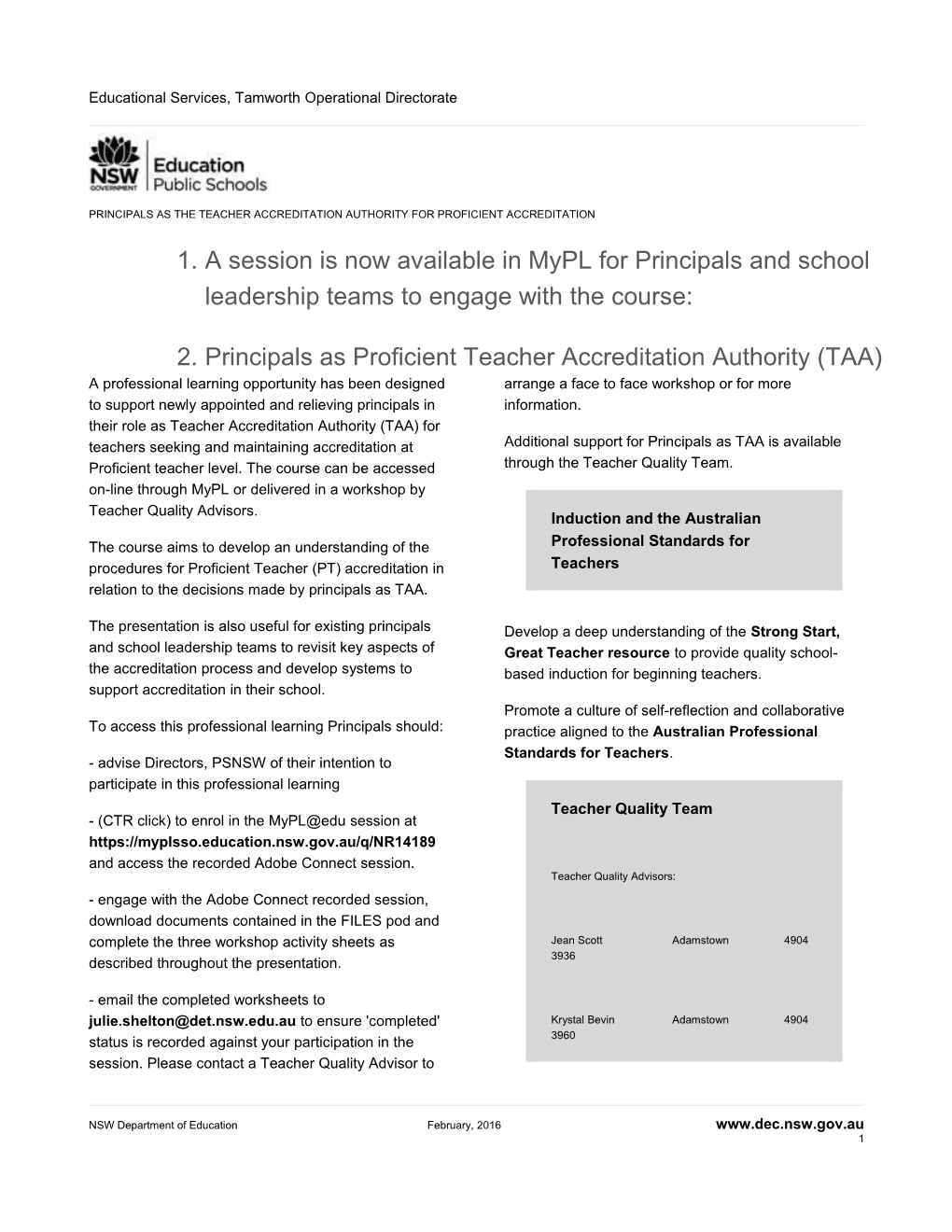 Principals As the Teacher Accreditation Authority for Proficient Accreditation