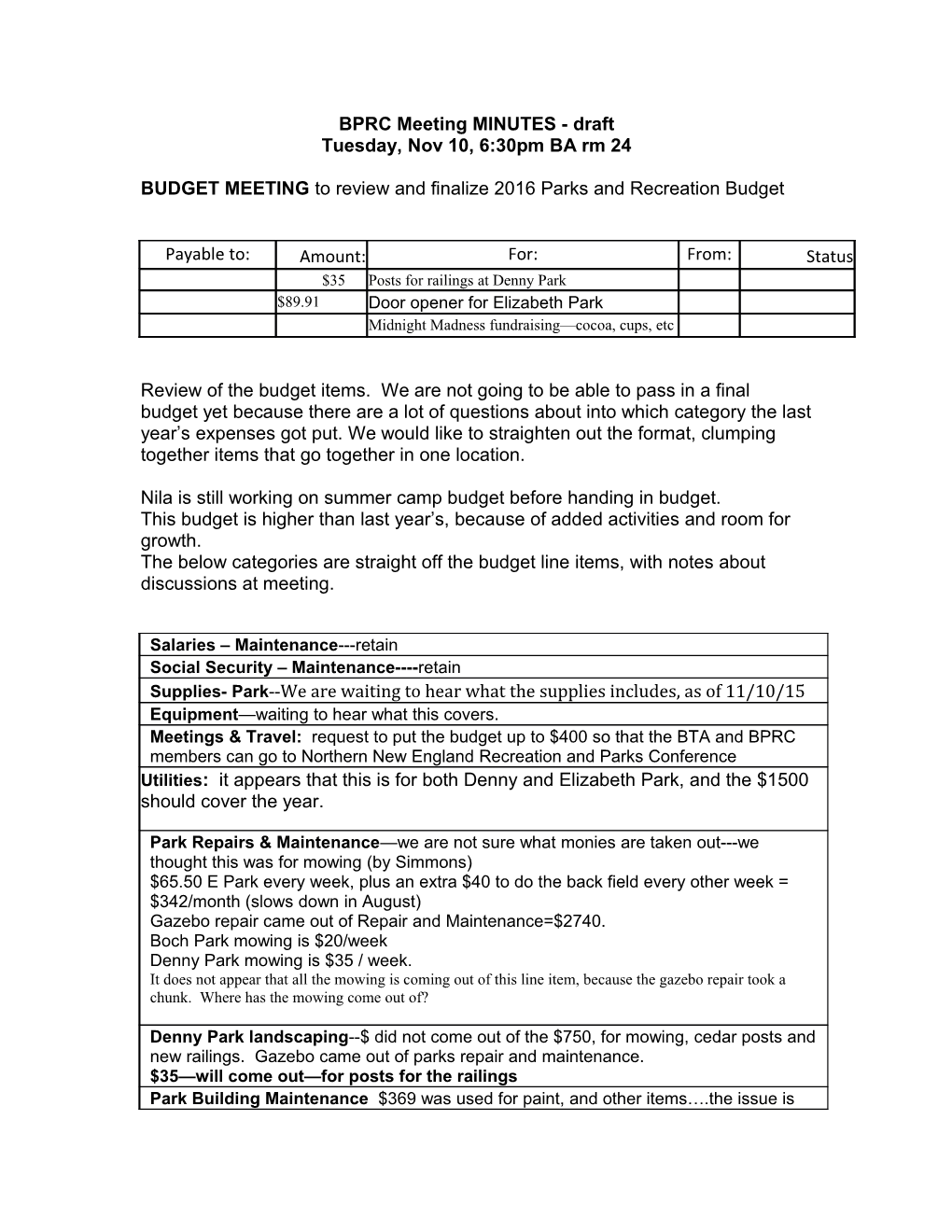 BPRC Meeting MINUTES - Draft