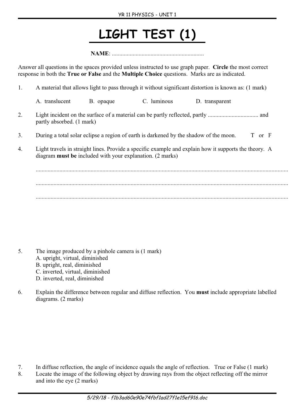 Yr 11 Physics - Unit 1