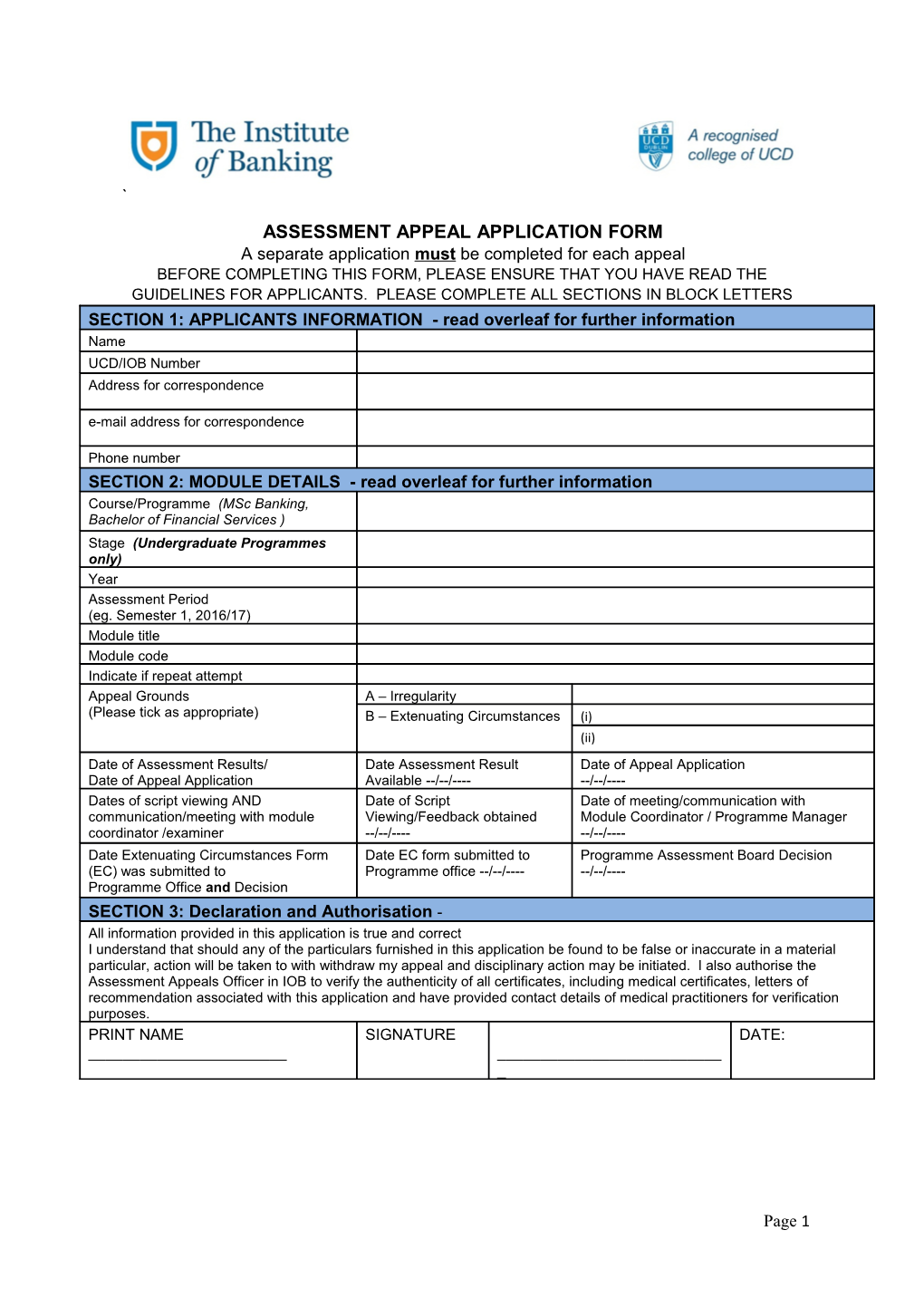 3 IOB Assessment Appeals Application Form