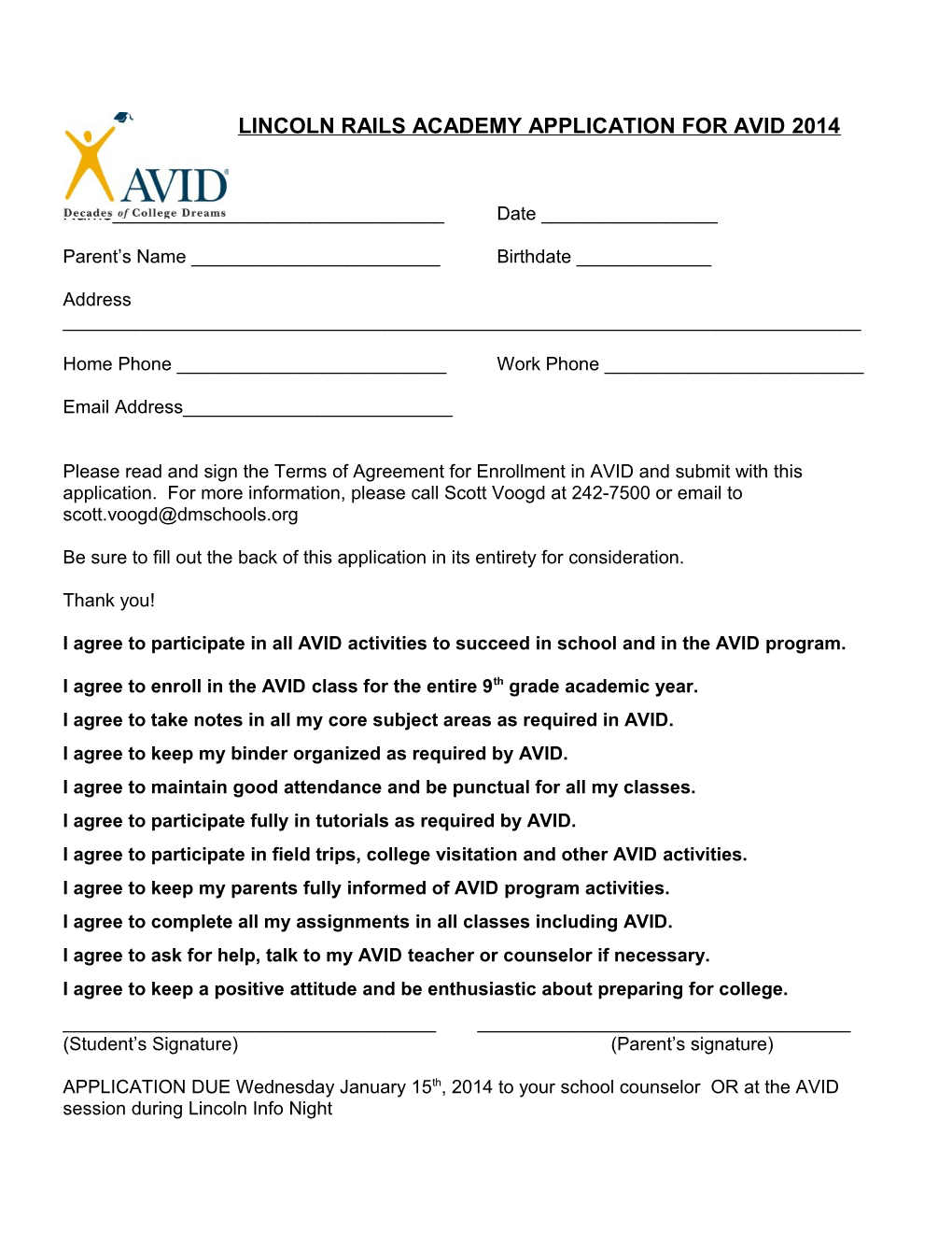 Application for Avid