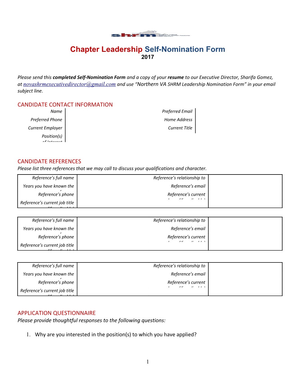 Chapter Leadership Self-Nomination Form