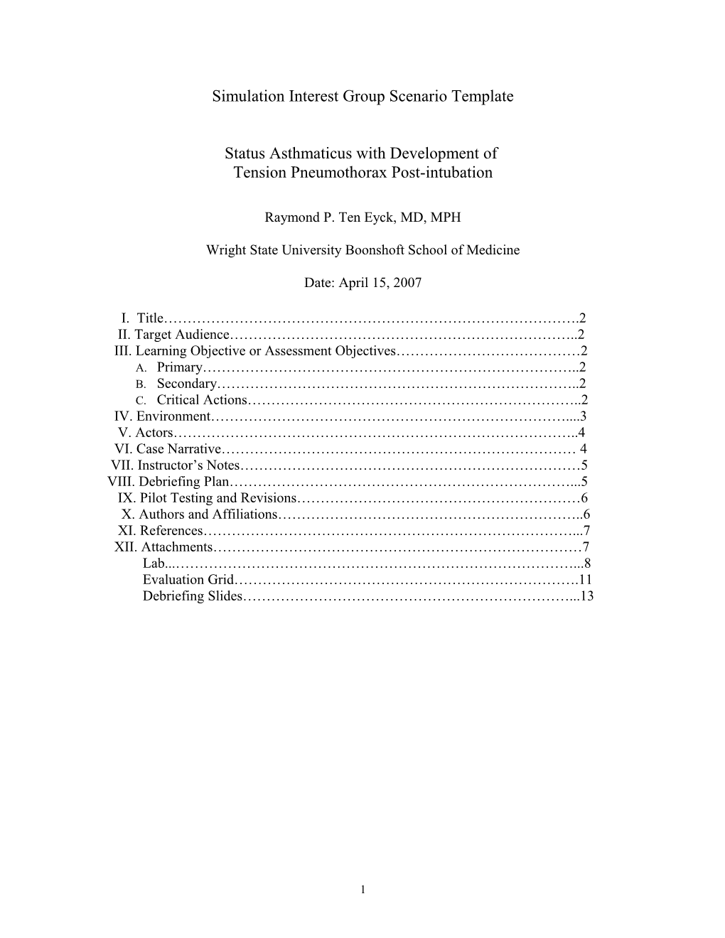 Simulation Interest Group Scenario Template (Draft)