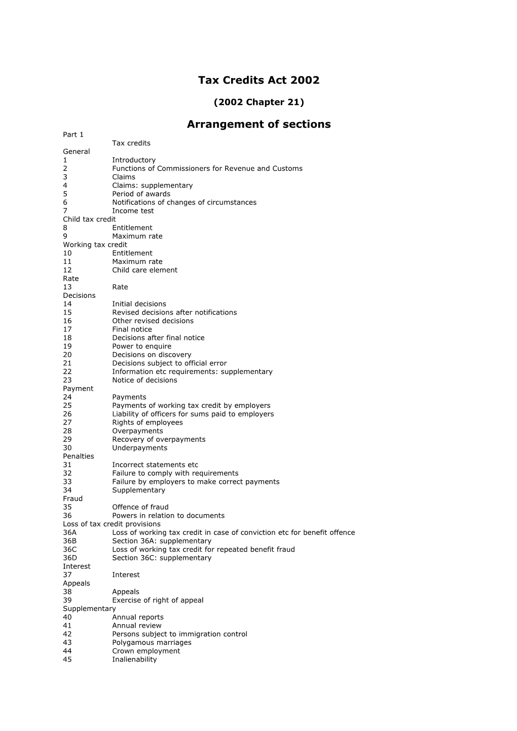 Tax Credits Act 2002