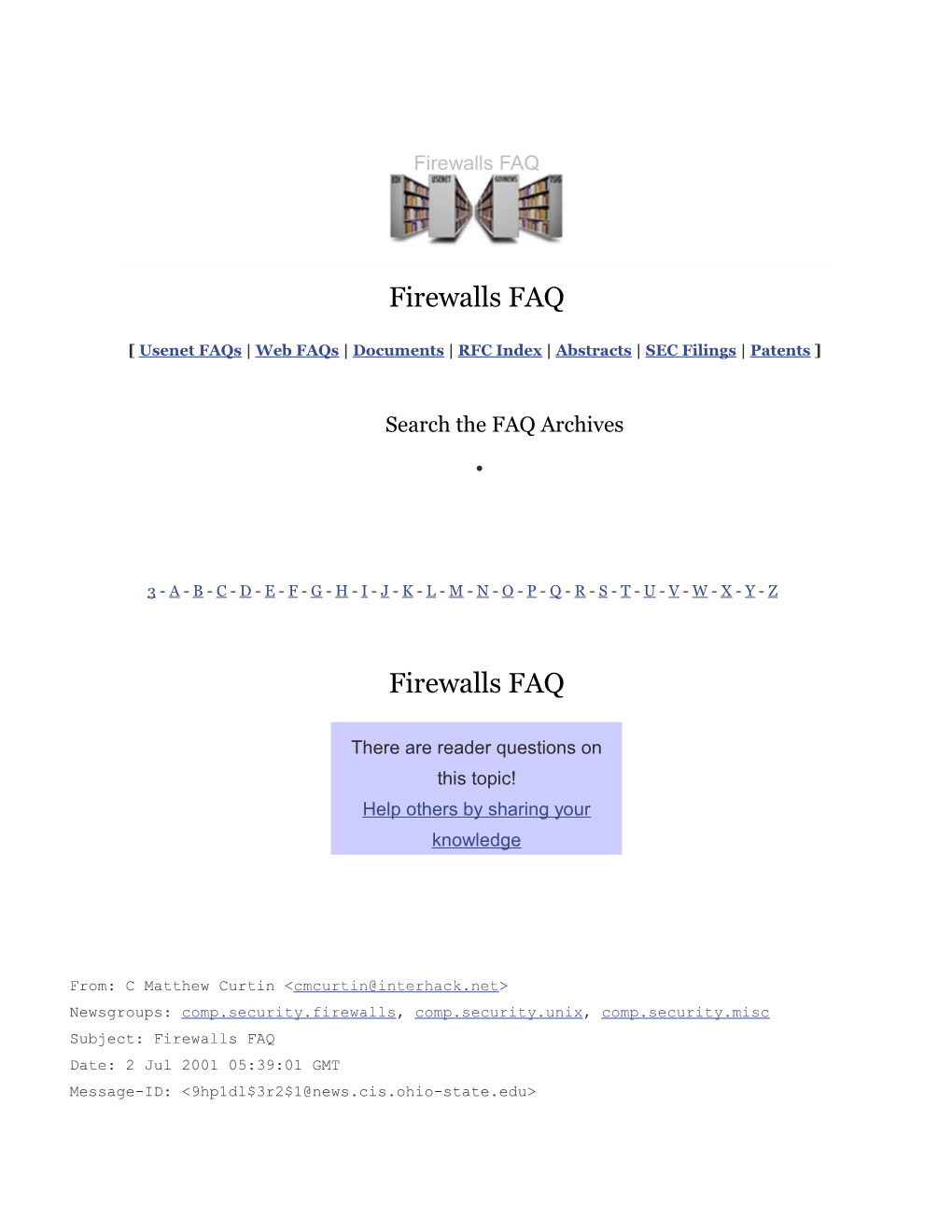 Usenet Faqs Web Faqs Documents RFC Index Abstracts SEC Filings Patents