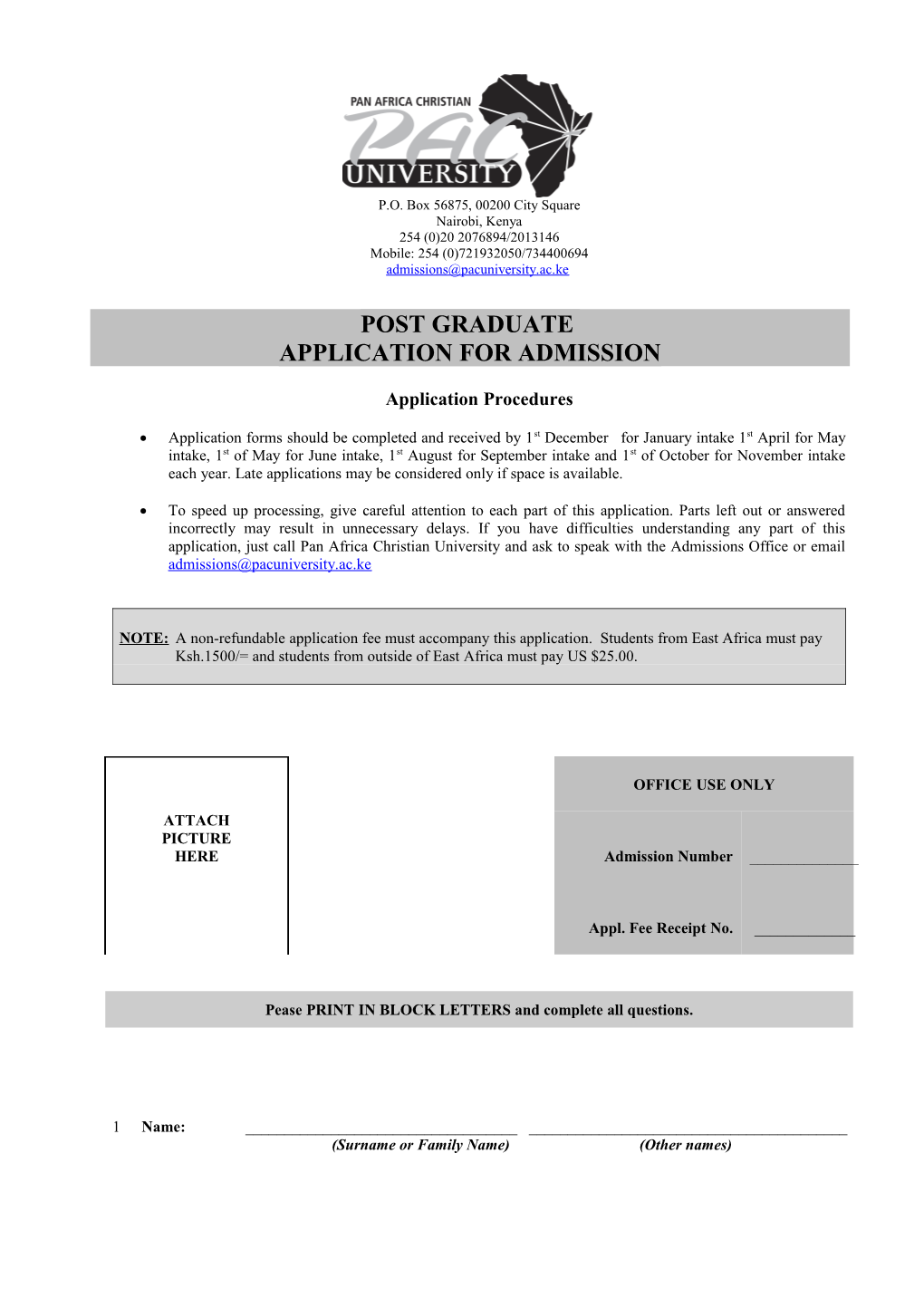 Application for Admission s2