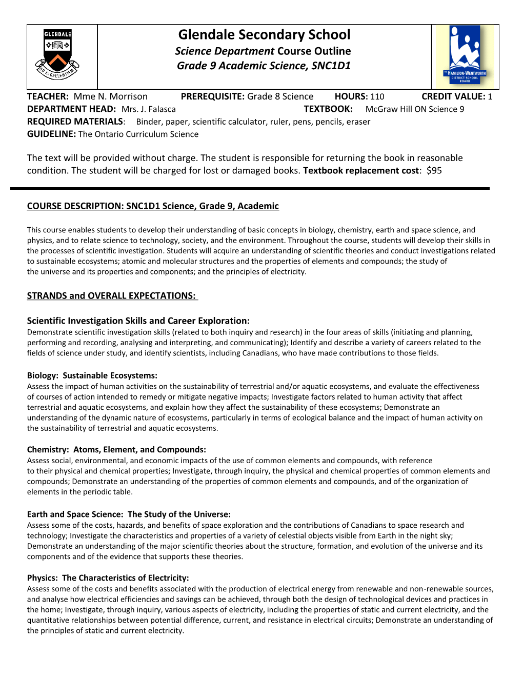 Waterdown District High School Mathematics Department s1