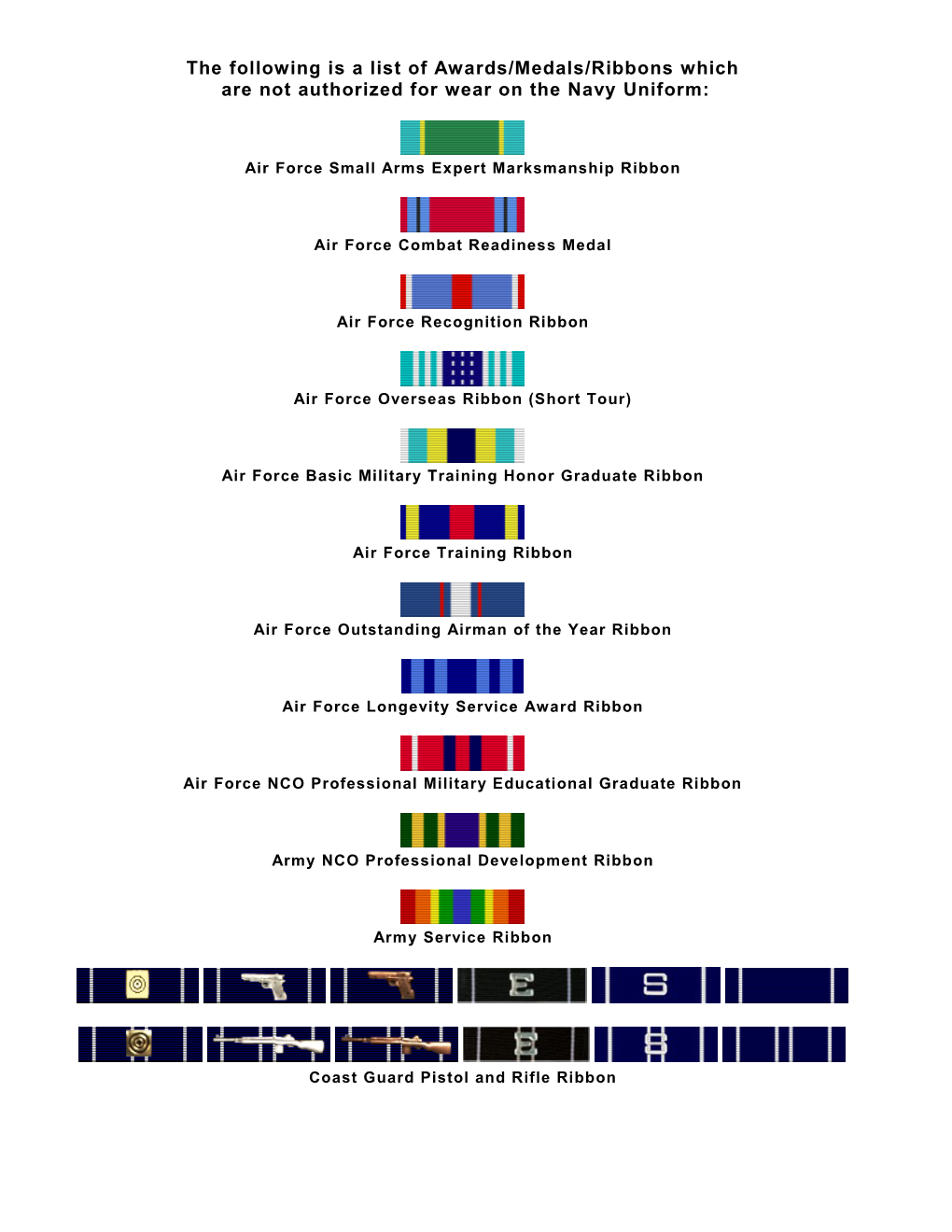 The Following Is a List of Awards/Medals/Ribbons Which