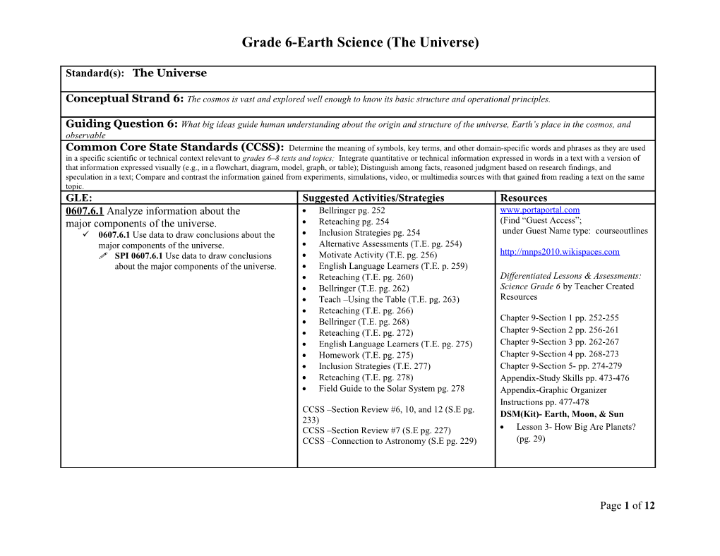 Grade 6-Earth Science (The Universe)