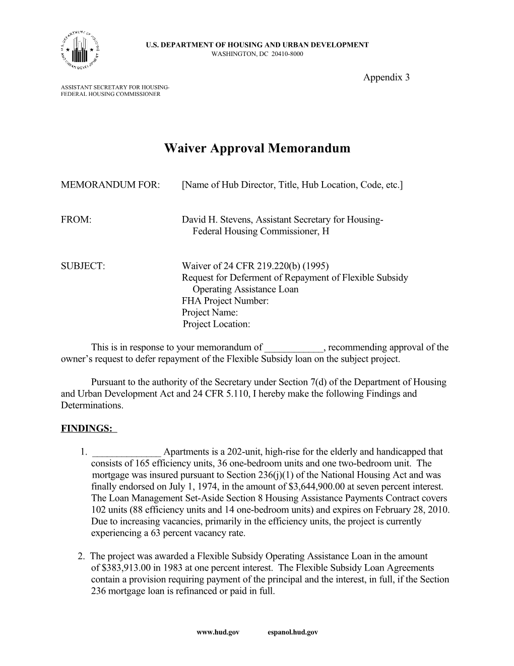 Waiver Approval Memorandum