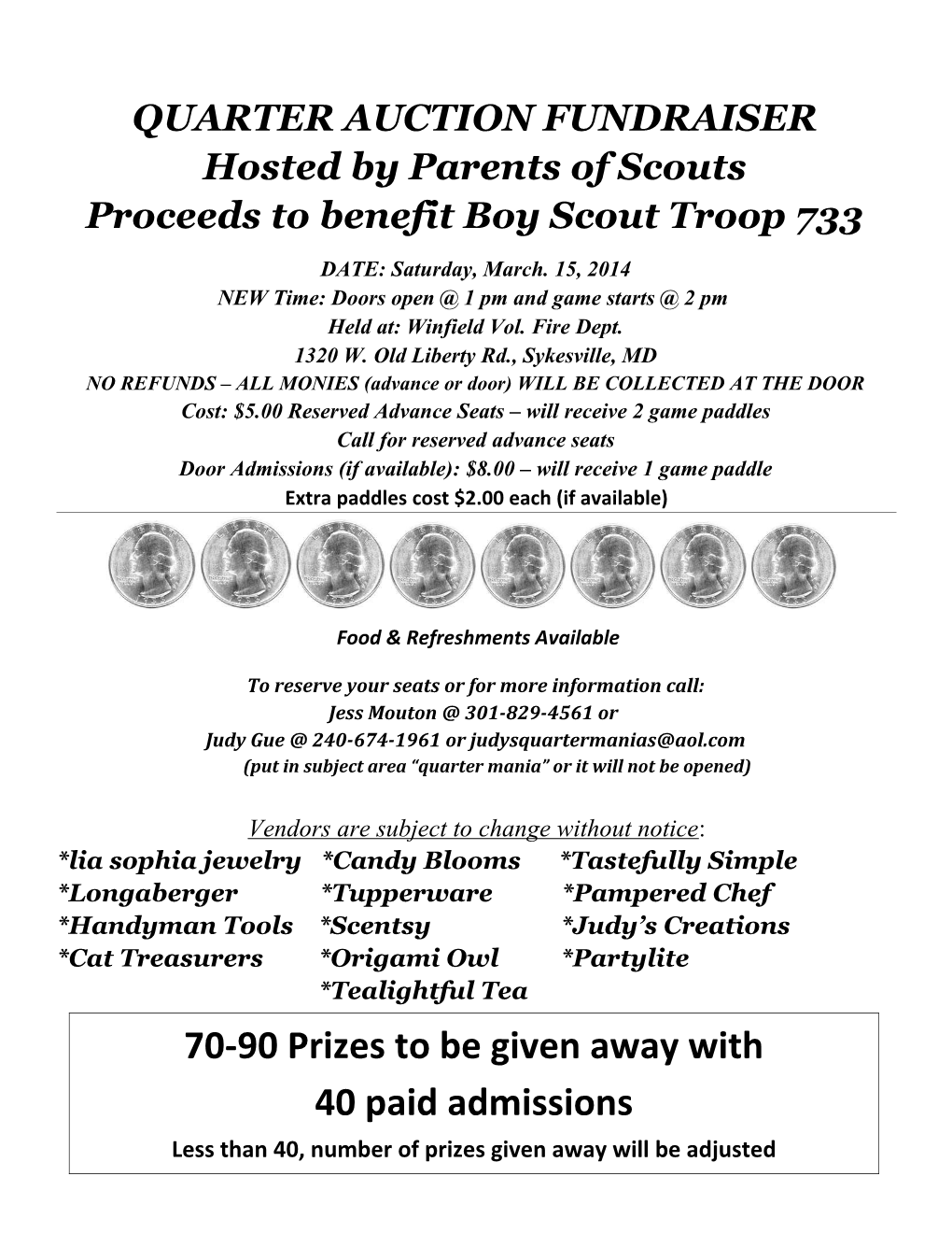 Proceeds to Benefit Boy Scout Troop 733