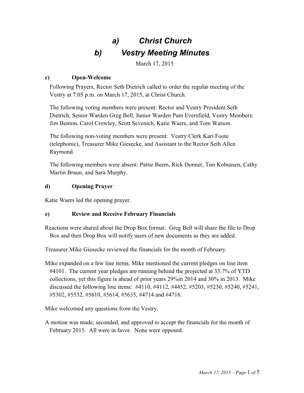 Formal Meeting Minutes