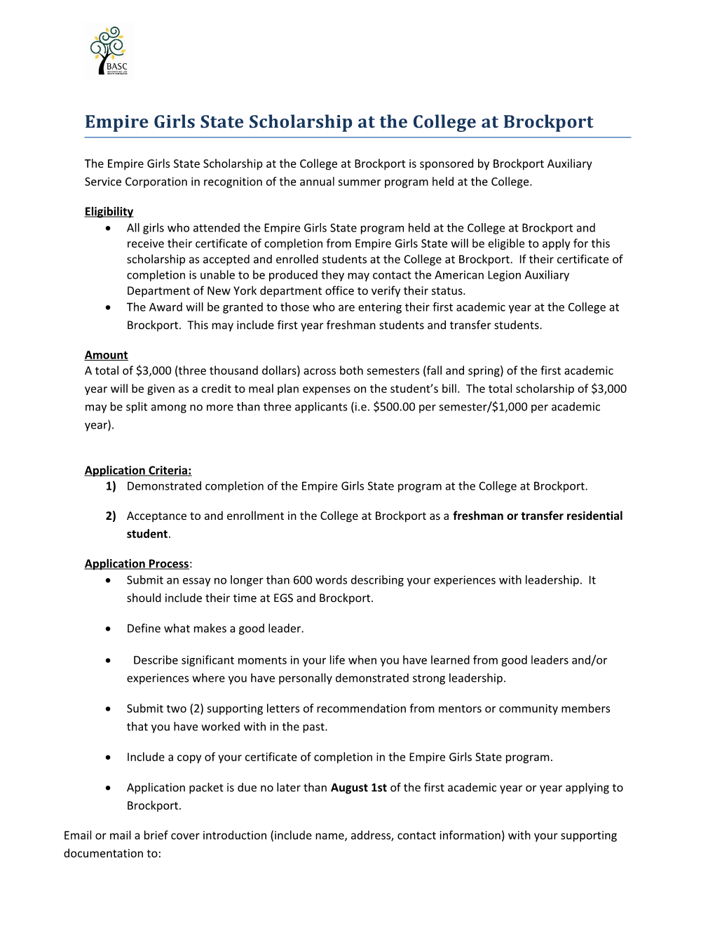 Empire Girls State Scholarship at the College at Brockport