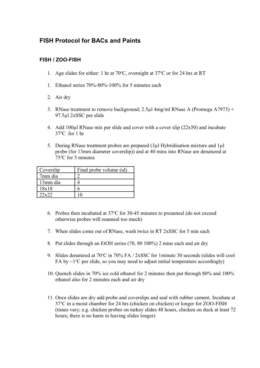 FISH Protocol for Bacs and Paints