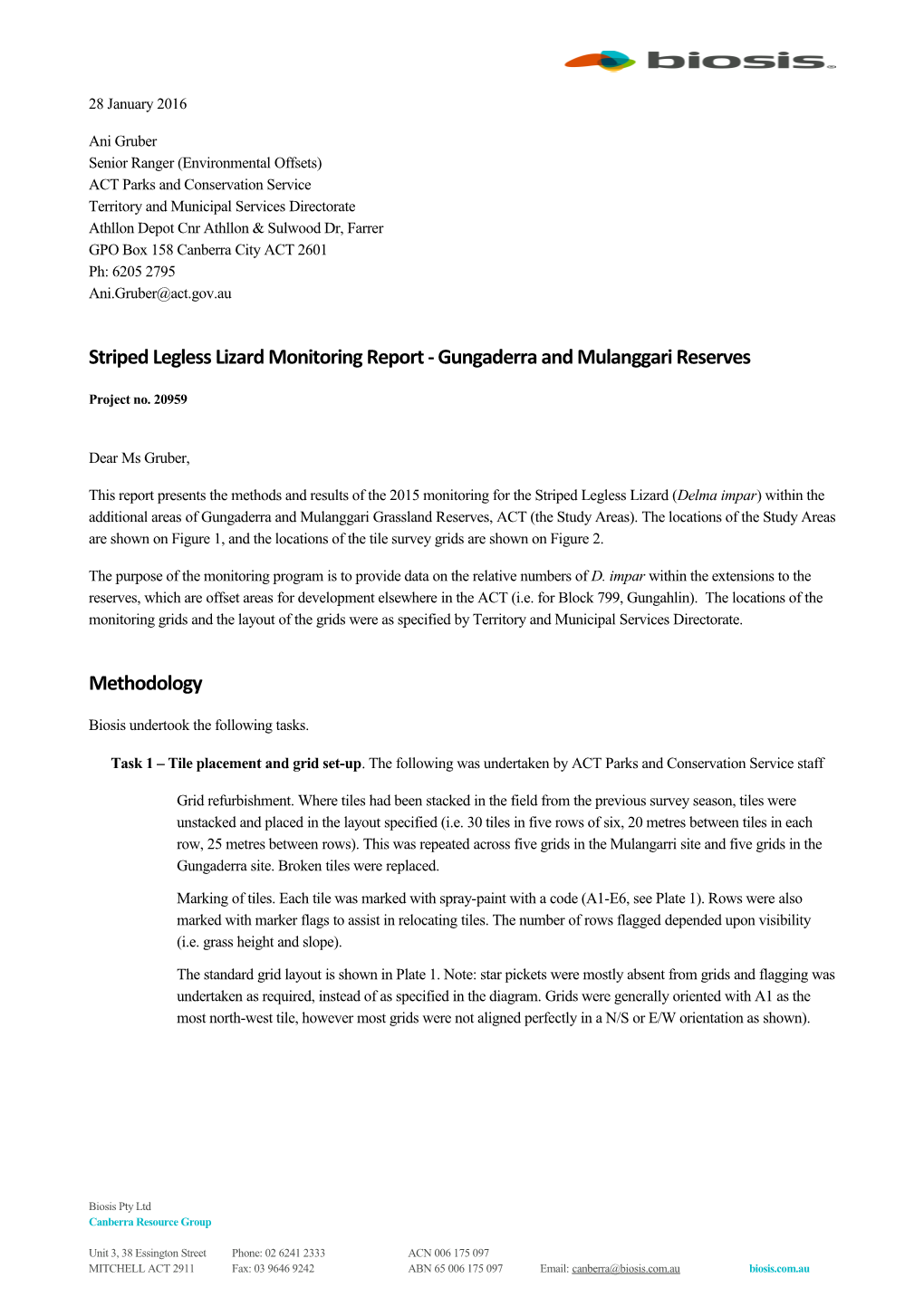 Striped Legless Lizard Monitoring Report - Gungaderra and Mulanggarri Reserves