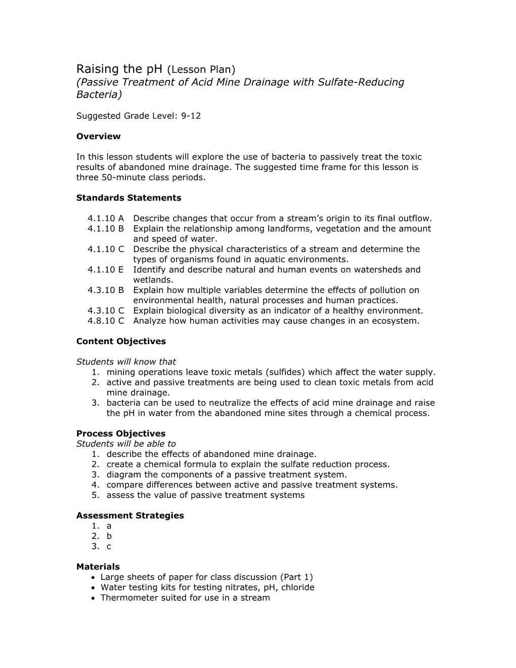 "Water Quality Survey" Lesson Plan