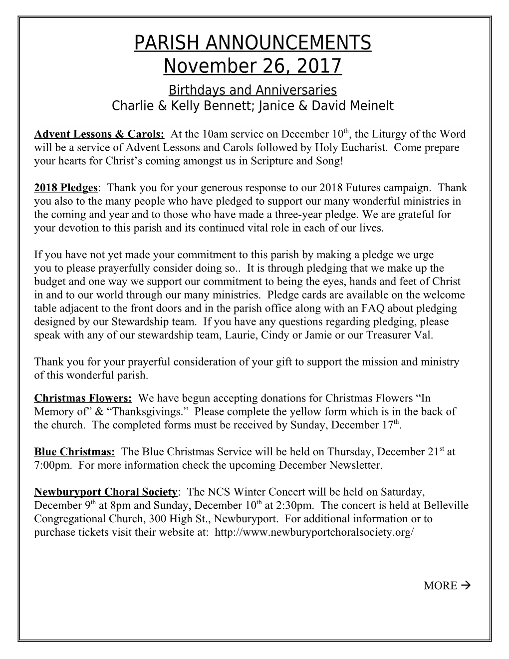 Parish Announcements
