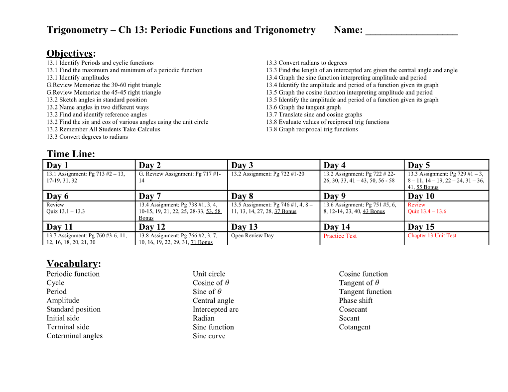 Trigonometry Ch 13: Periodic Functions and Trigonometry