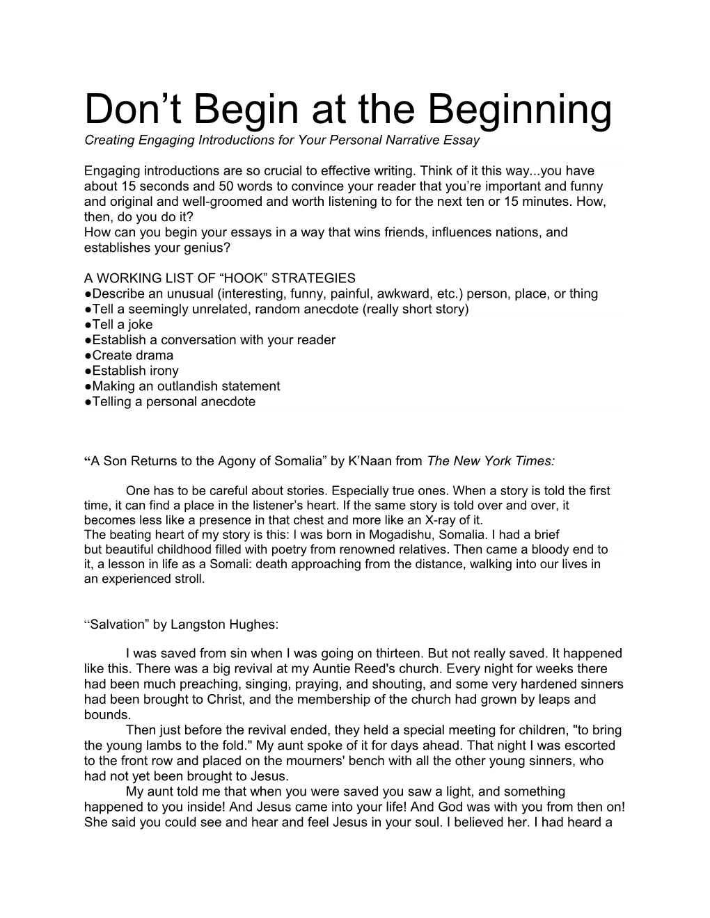 Don T Begin at the Beginning